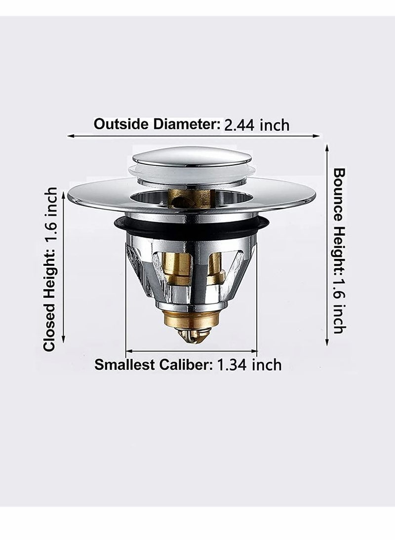 Drain Stopper, Wash Basin Bounce Drain Filter, Pop Up Drain Stopper for Bathroom Sink, Core Push Type Sink Stopper, Sink Drain Plug with Anti-Clogging Strainer - Image 2